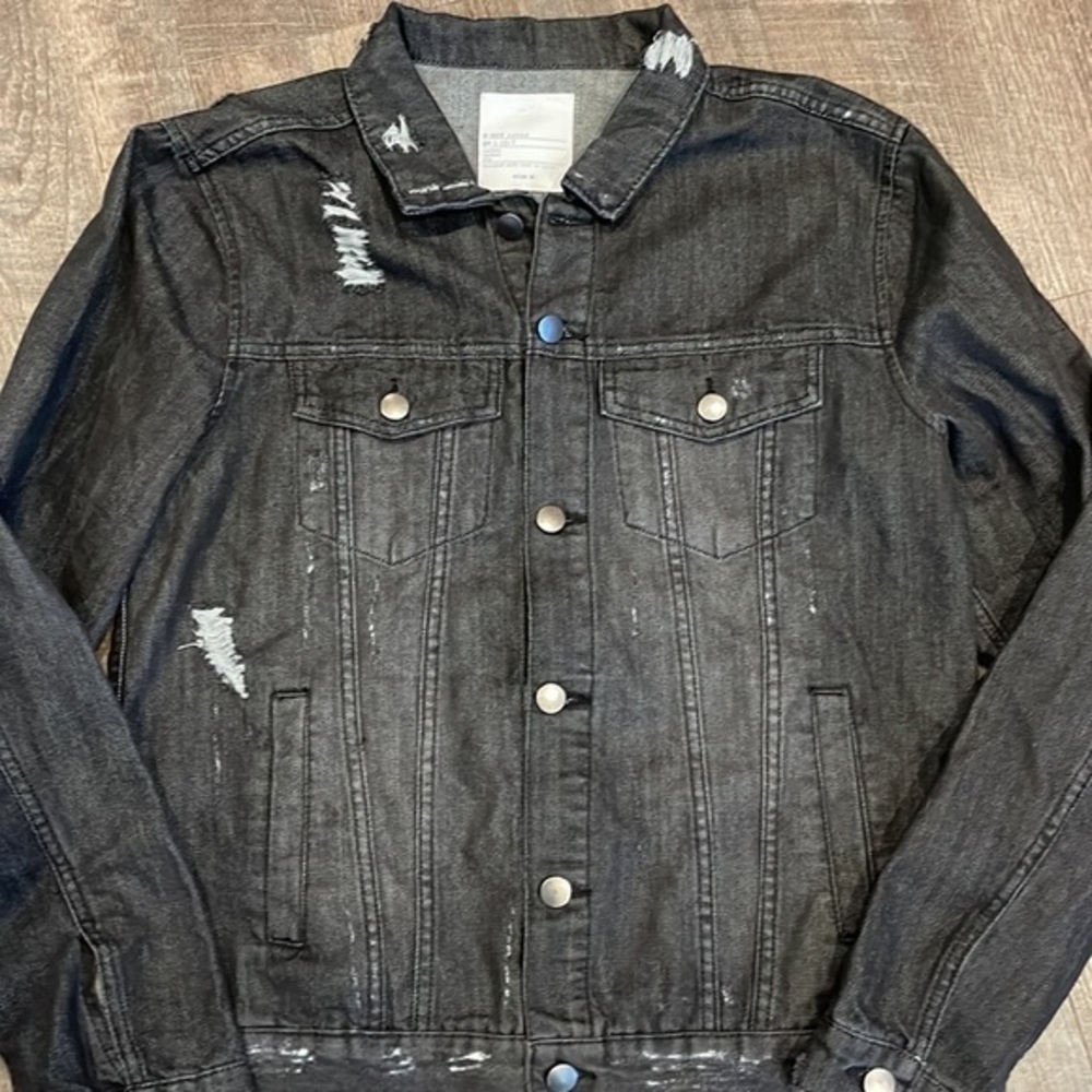 Rachel Roy LOVE beaded distressed denim jacket black - Picture 4 of 6
